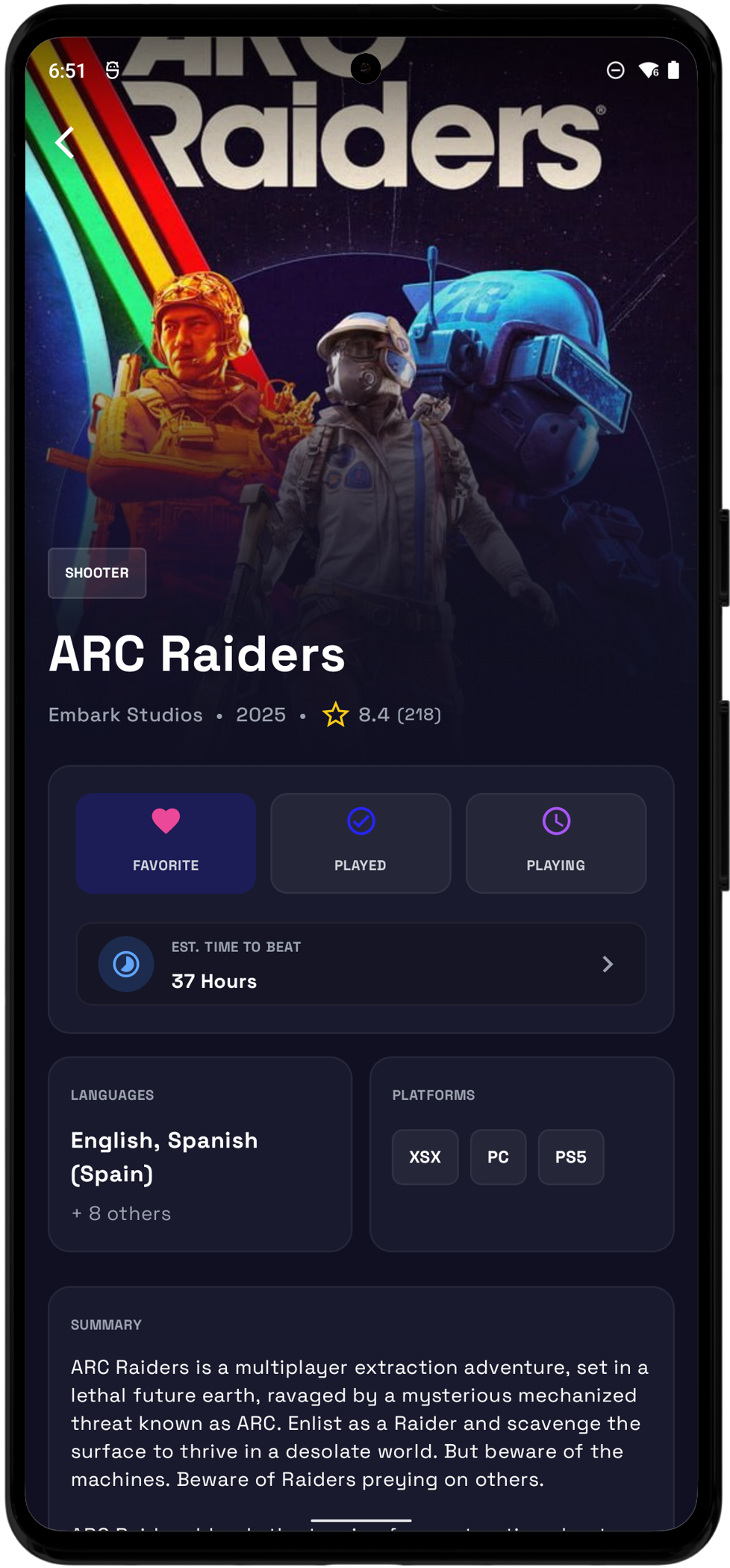 Game Detail Favorites